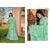 Turquoise coloured linen material embroidery saree