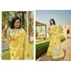 Yellow coloured linen material embroidery saree