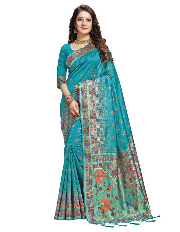 Skyblue coloured womens handloom weaved banarasi silk saree