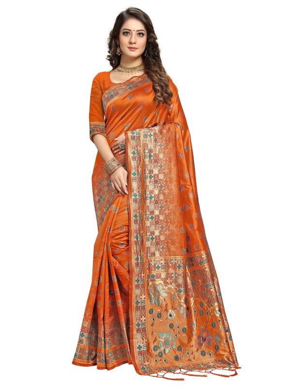 Yellow coloured womens handloom weaved banarasi silk saree